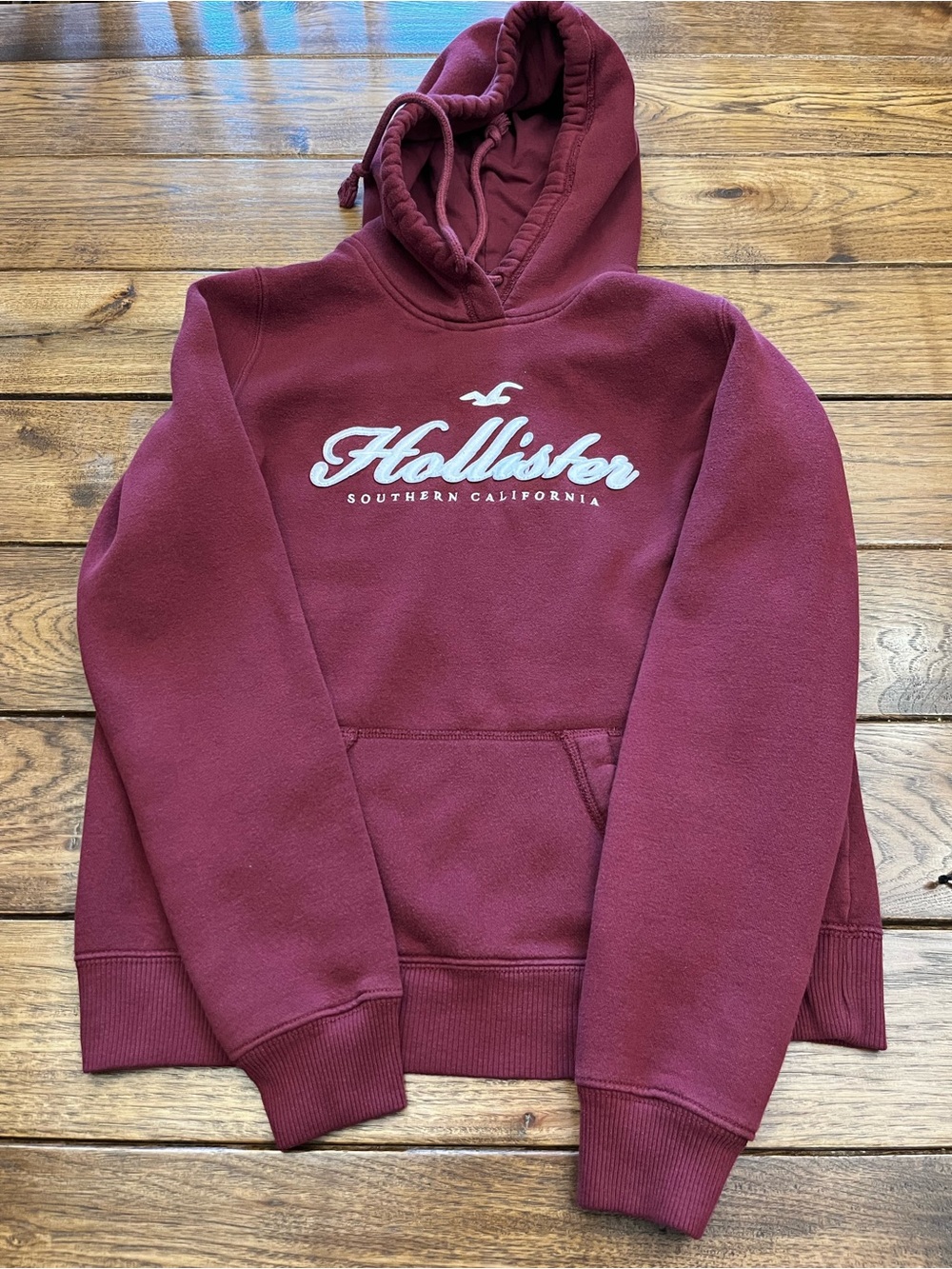 Hollister Maroon Crewneck Hoodie with White Logo